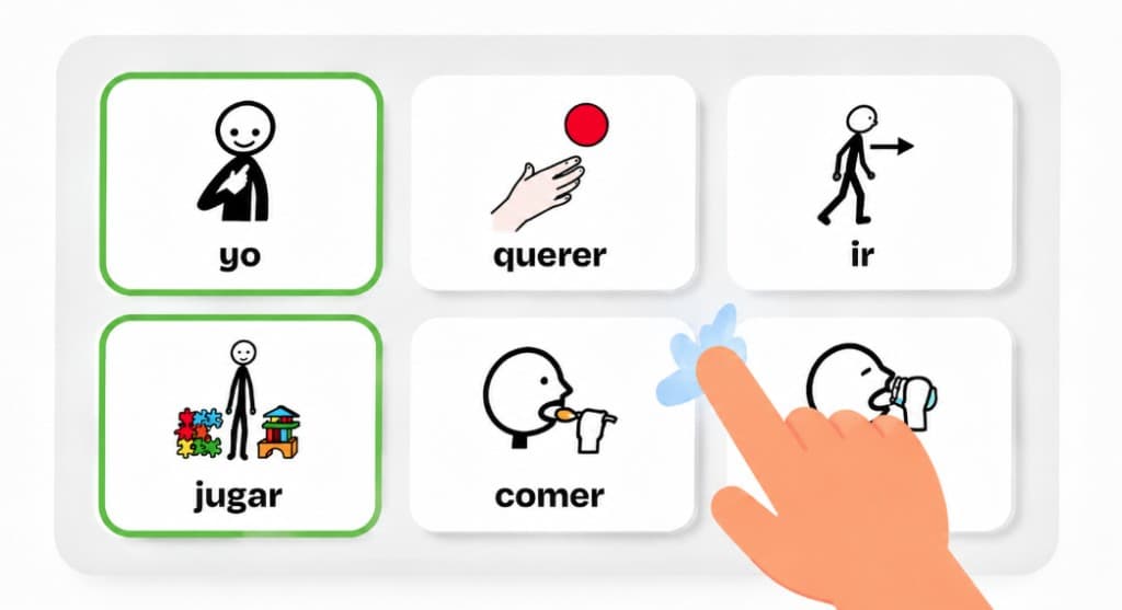 Mano eligiendo pictogramas en un tablero