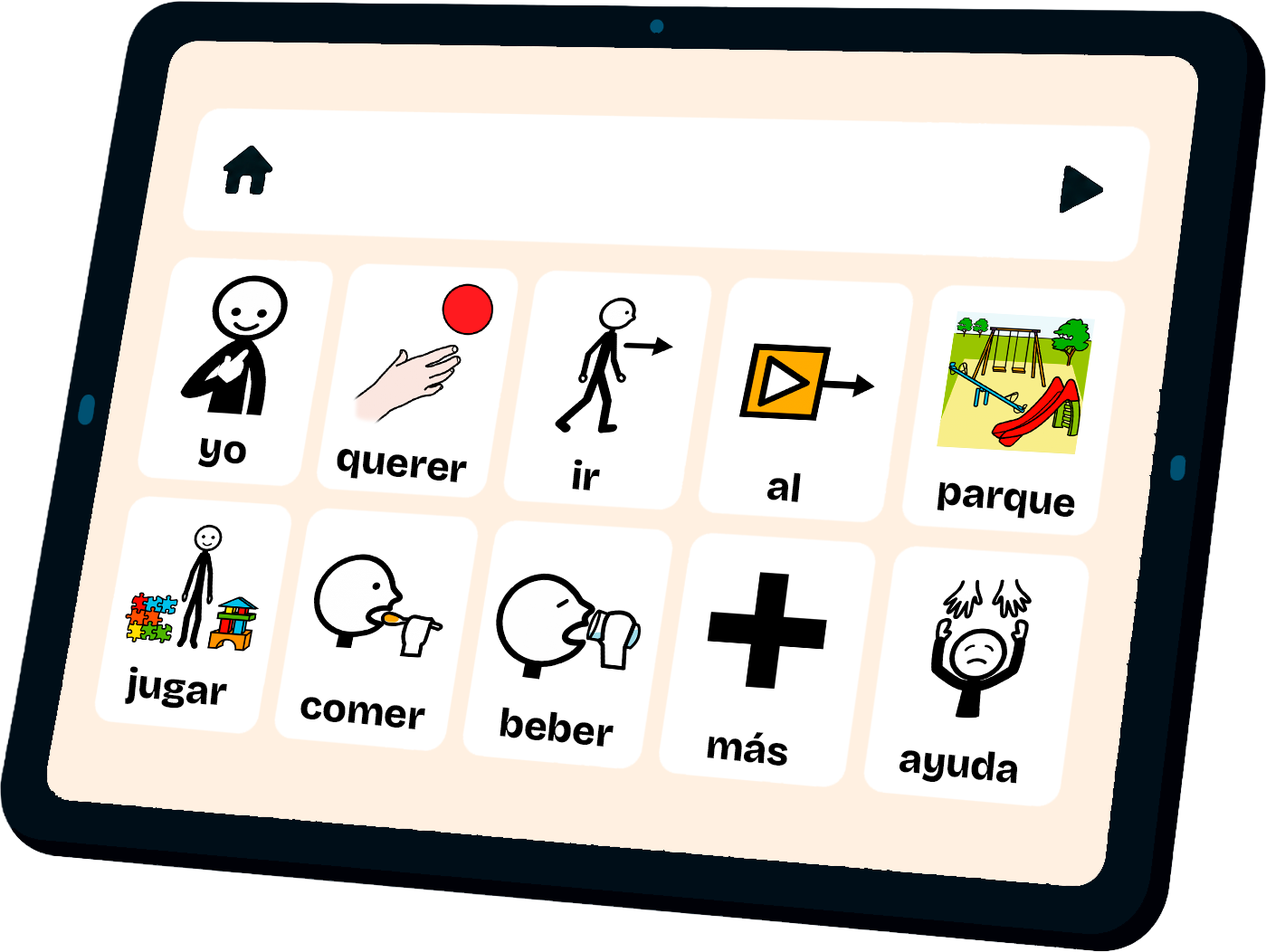 Tablero Luma Grid con pictogramas ARASAAC en una tablet